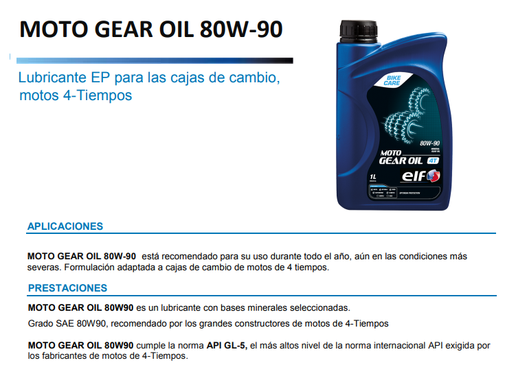 ACEITE ELF GEAR OIL 80W90 1L.